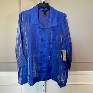 Ali Miles NWT 2X Button Down Shirt Blue Shimmer Wide Collar Royal Sparkle Party